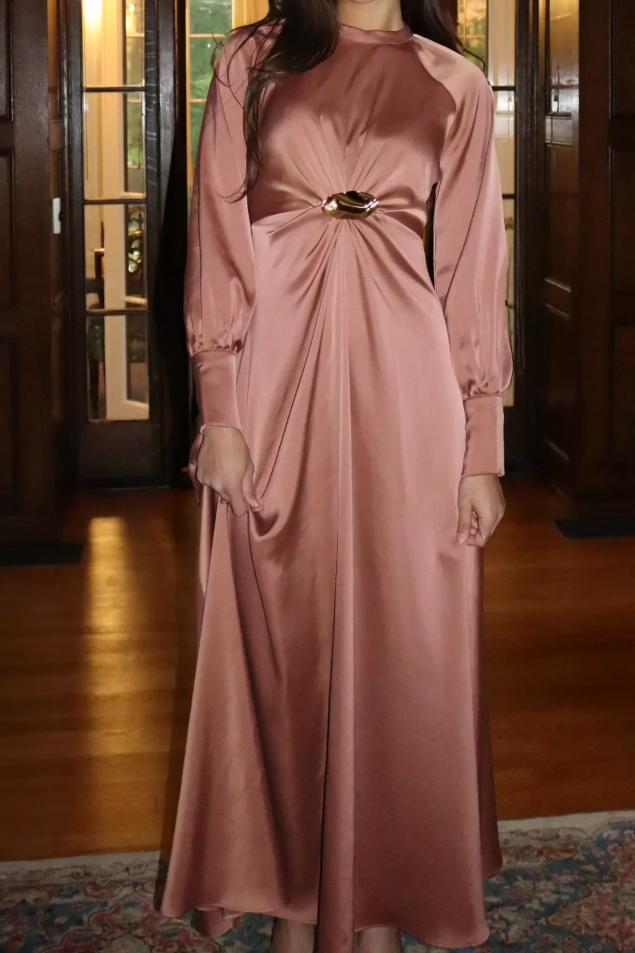 Yaffa Cinched Satin Maxi - View 2